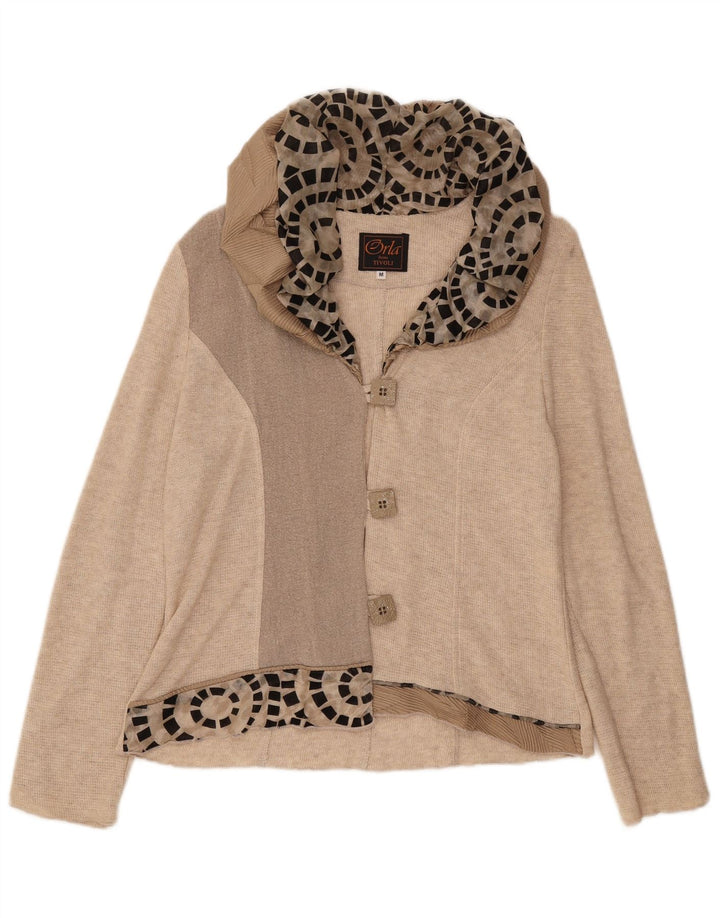 ORLON Womens Cardigan Sweater UK 14 Medium Beige Geometric Cotton
