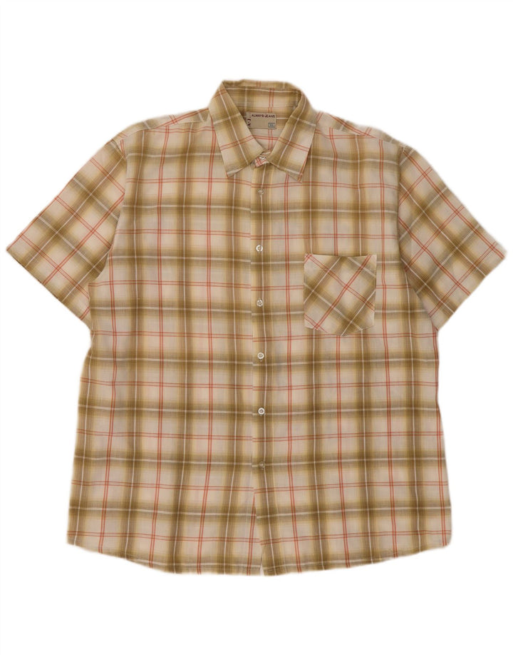 Koszula męska z krótkim rękawem w stylu vintage 2XL w beżową kratkę