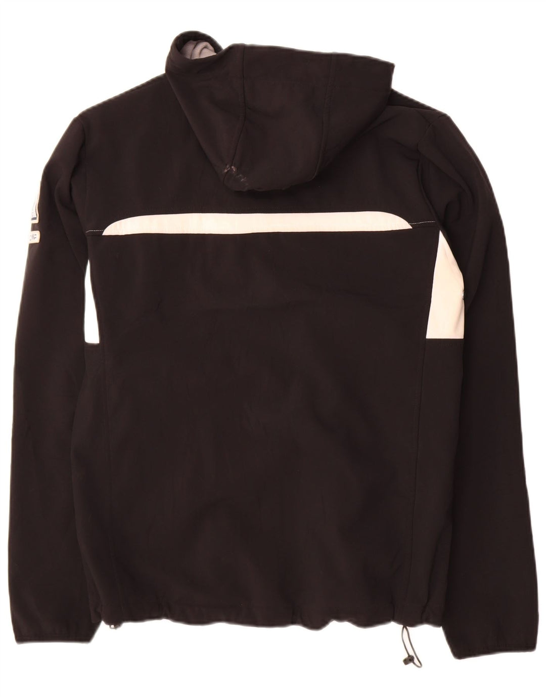 Męska kurtka wiatrówka z kapturem CMP UK 40, duży czarny poliester z blokami kolorów