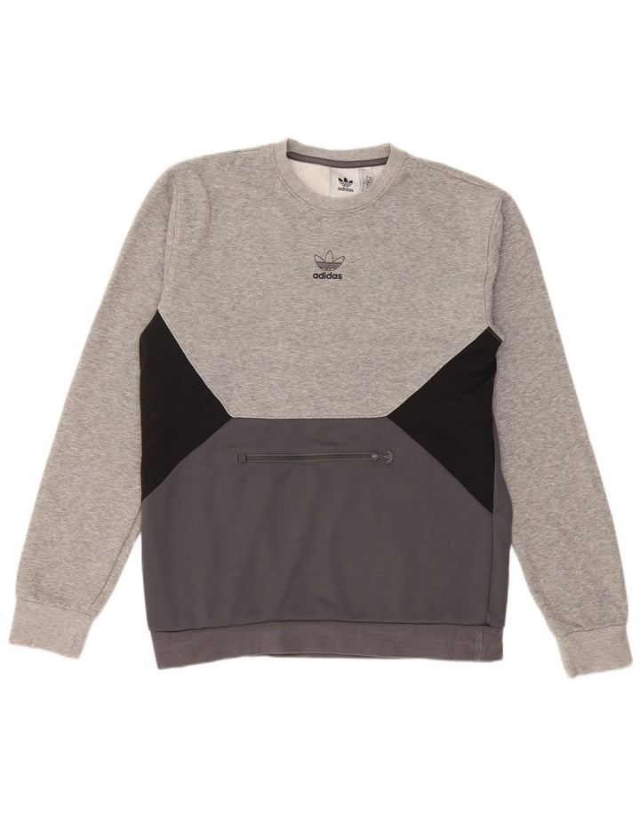 Męska bluza ADIDAS, mała, szara, z blokami kolorów, bawełniana