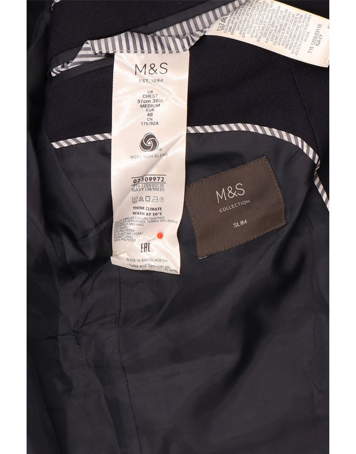 Marks & Spencer Męska marynarka slim fit z 2 guzikami, UK 38, średni granat