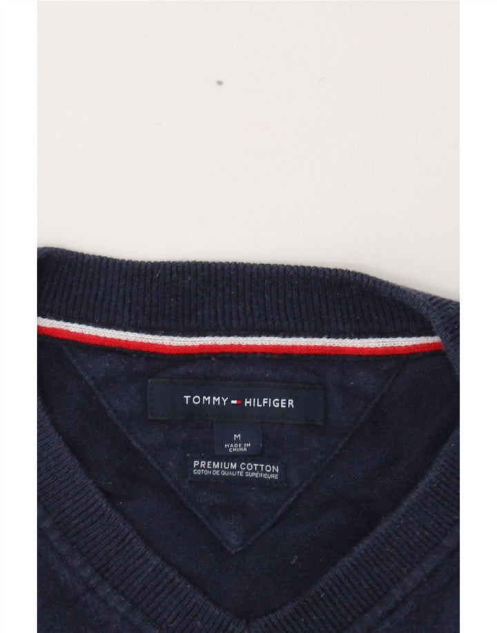 TOMMY HILFIGER Mens V-Neck Jumper Sweater Medium Navy Blue Cotton Vintage Tommy Hilfiger and Second-Hand Tommy Hilfiger from Messina Hembry 