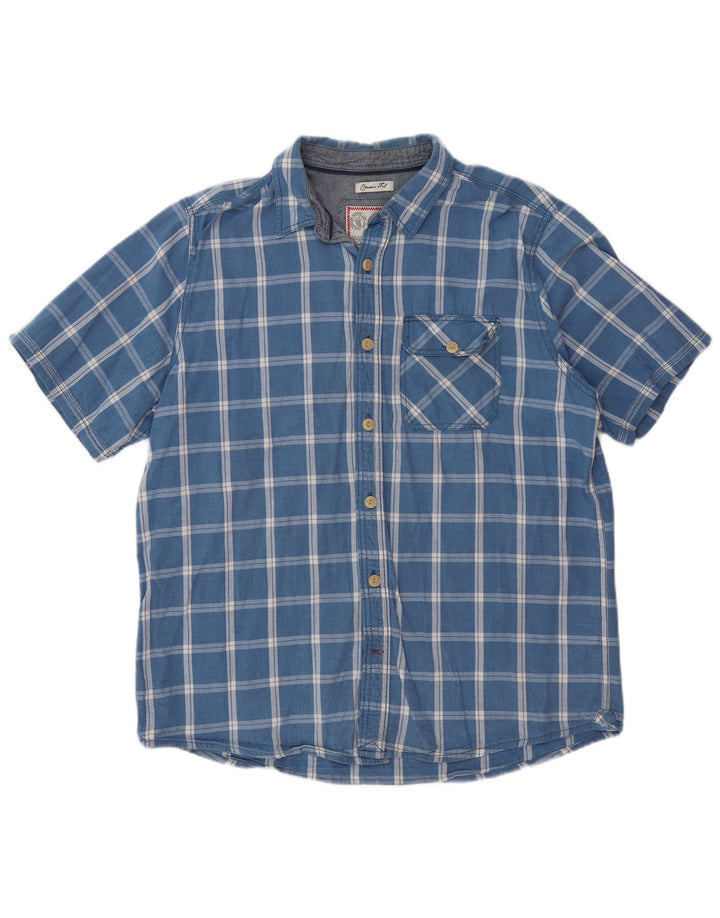 Męska koszula z krótkim rękawem FAT FACE o klasycznym kroju, w dużą niebieską kratkę