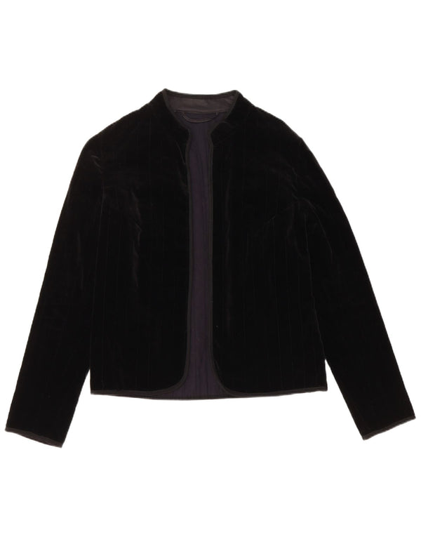 Damska marynarka VINTAGE Otwarta Aksamitna Marynarka UK 12 Średnia Czarna