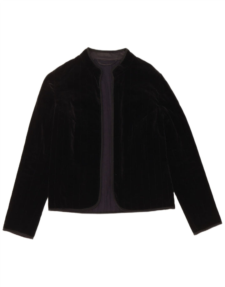 Damska marynarka VINTAGE Otwarta Aksamitna Marynarka UK 12 Średnia Czarna