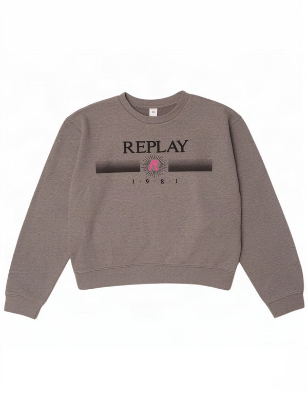 Damska bluza Replay Crop Graphic, UK 14, średnioszara, nakrapiana
