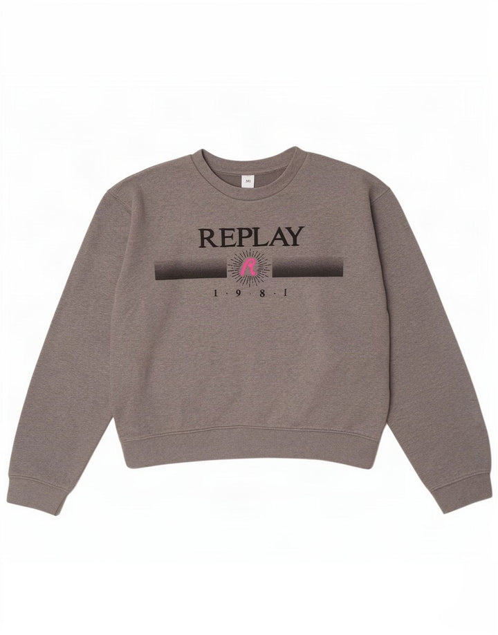 Damska bluza Replay Crop Graphic, UK 14, średnioszara, nakrapiana