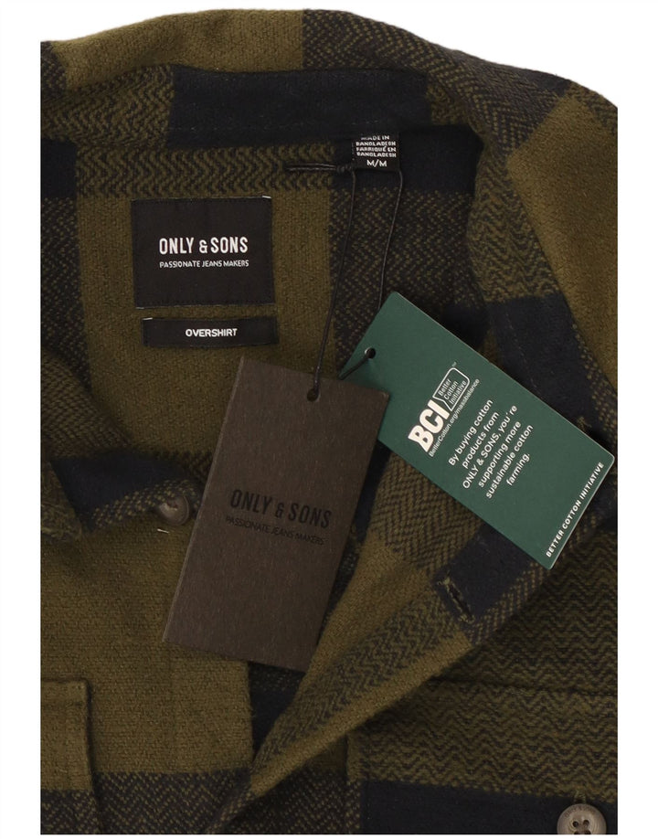 Koszula męska Only & Sons Flanelowa koszula wierzchnia, średnia khaki, bawełniana kratka