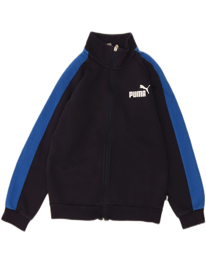 PUMA Boys Graphic Tracksuit Top Jacket 9-10 Years Navy Blue Colourblock