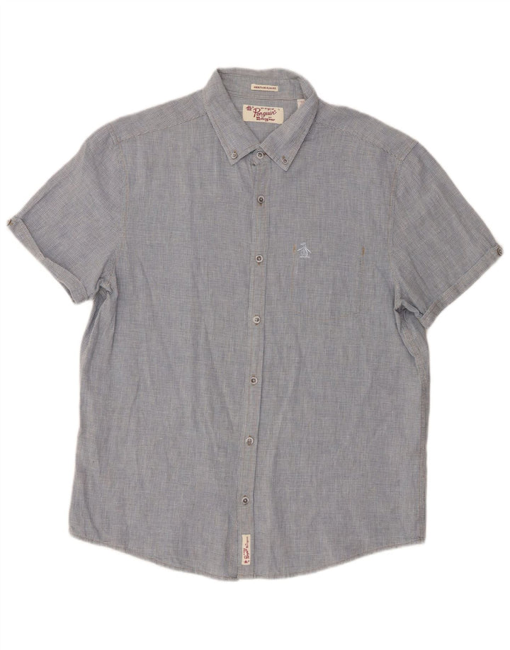 Męska koszula slim fit z krótkim rękawem Penguin Heritage, duża niebieska
