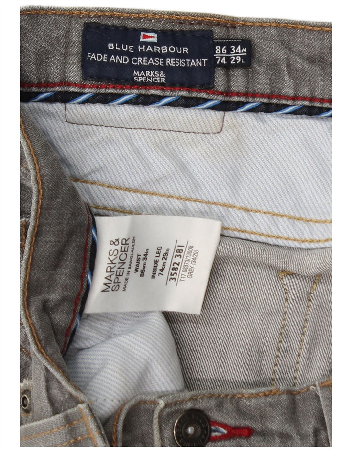 Marks & Spencer Męskie niebieskie dżinsy Harbor Straight W34 L29 Szara bawełna
