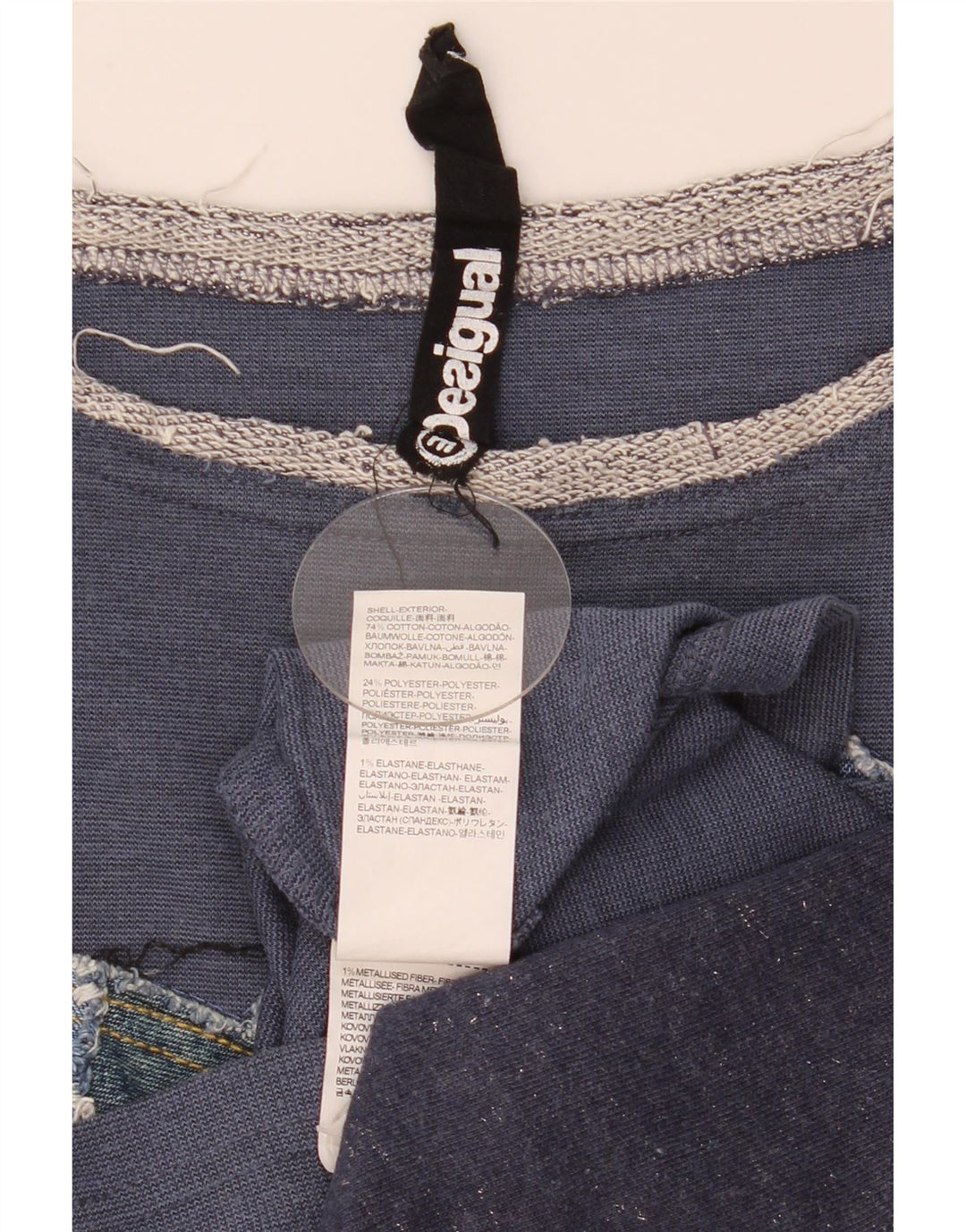 Damski graficzny top Desigual z rękawem 3/4, UK 14, średni granatowy patchwork