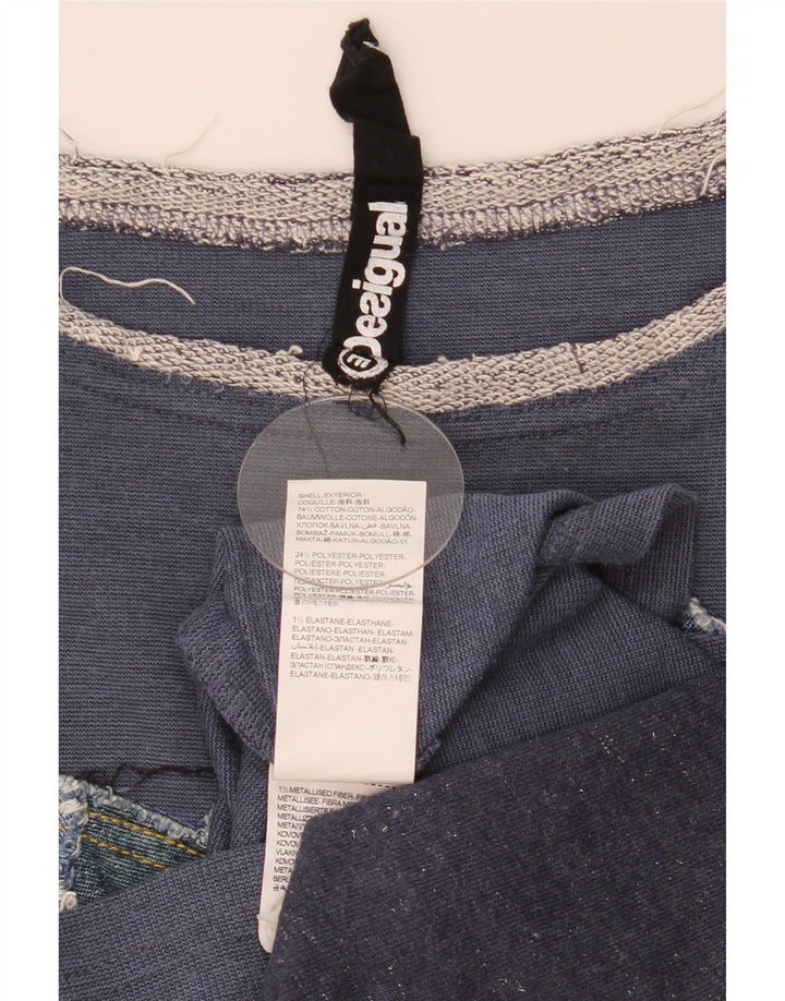 Damski graficzny top Desigual z rękawem 3/4, UK 14, średni granatowy patchwork