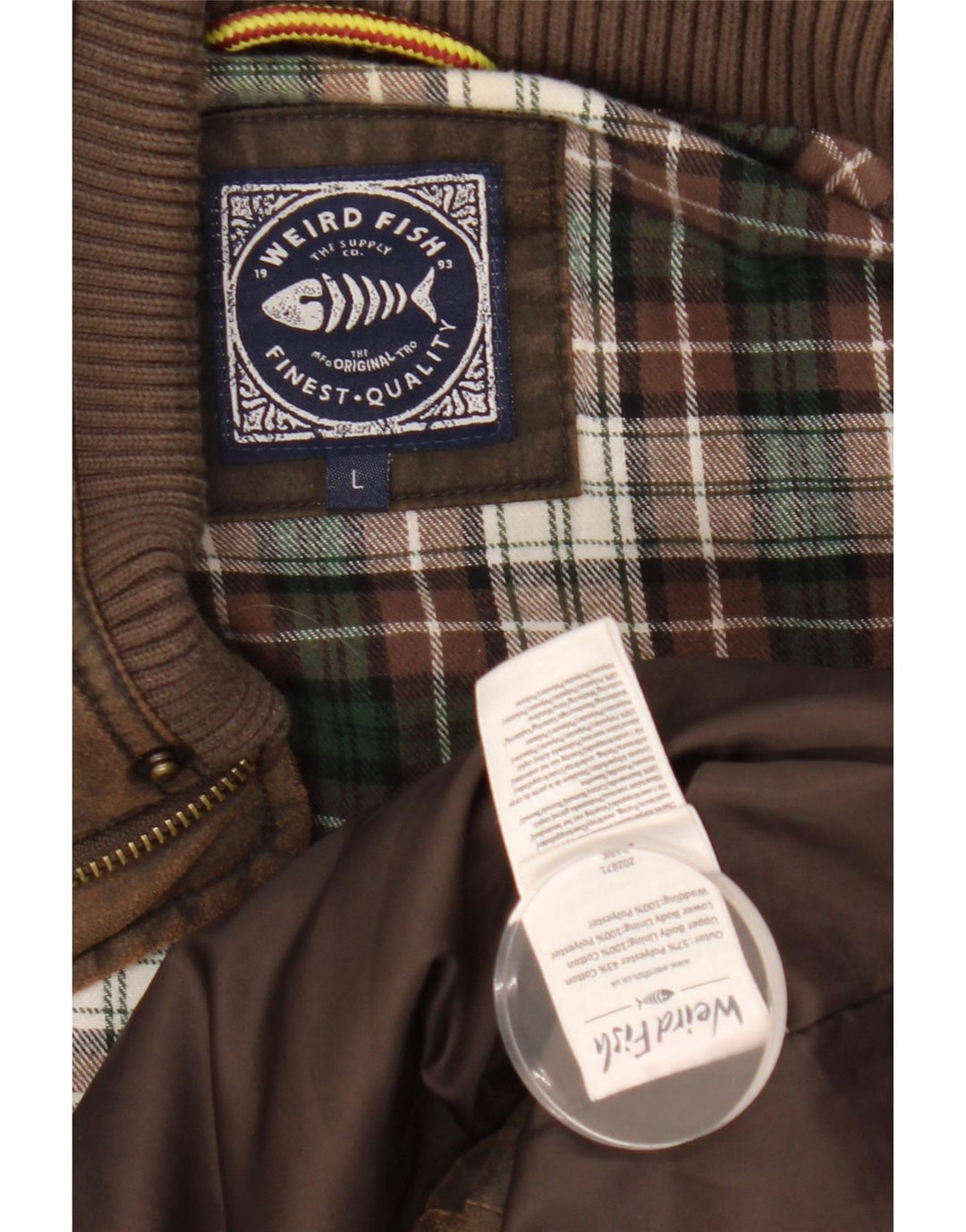 Męska wyściełana kamizelka WEIRD FISH UK 40, duża, brązowa, poliester