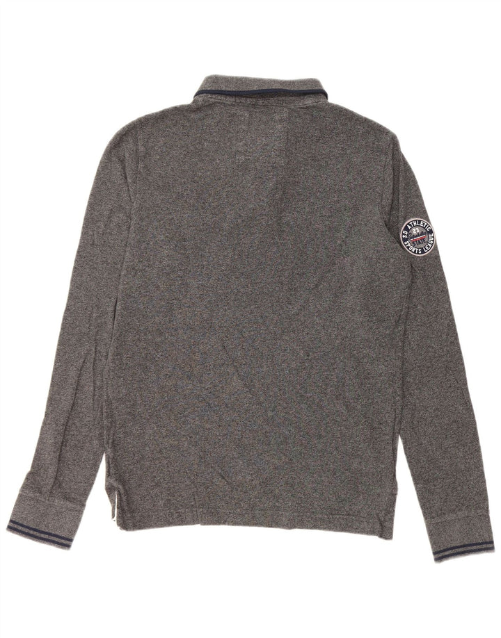 Męska koszulka polo Superdry z klasycznym graficznym długim rękawem, średnioszara, bawełniana