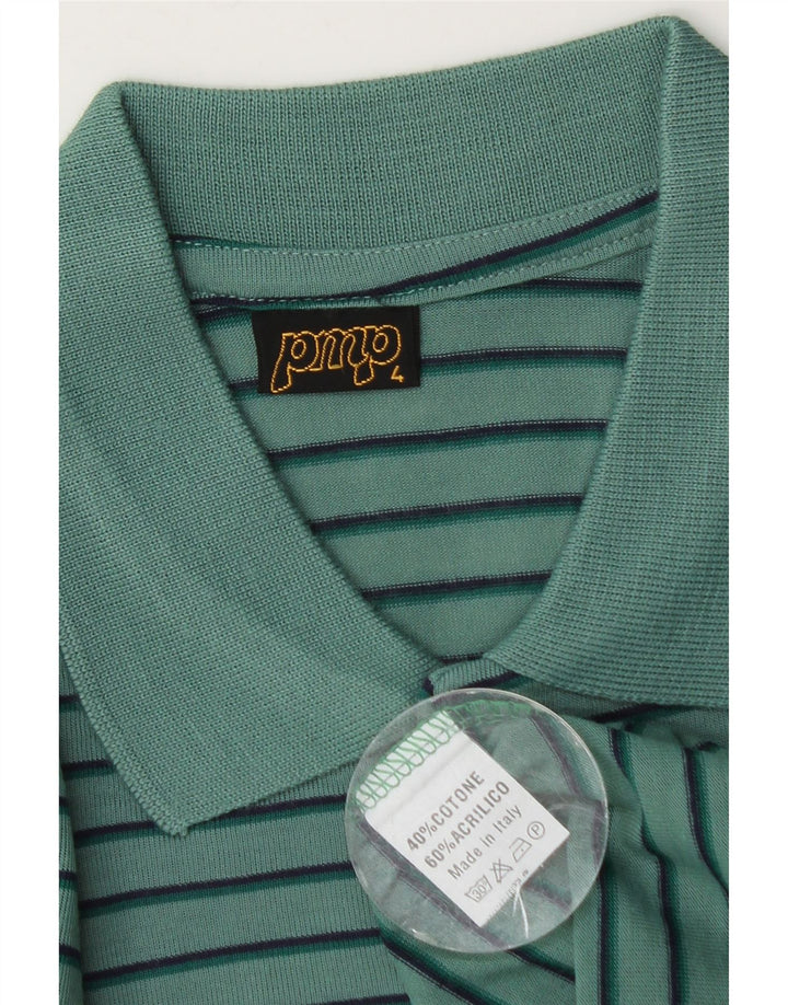 Męska koszulka polo w stylu vintage, bawełniana w średnie zielone paski