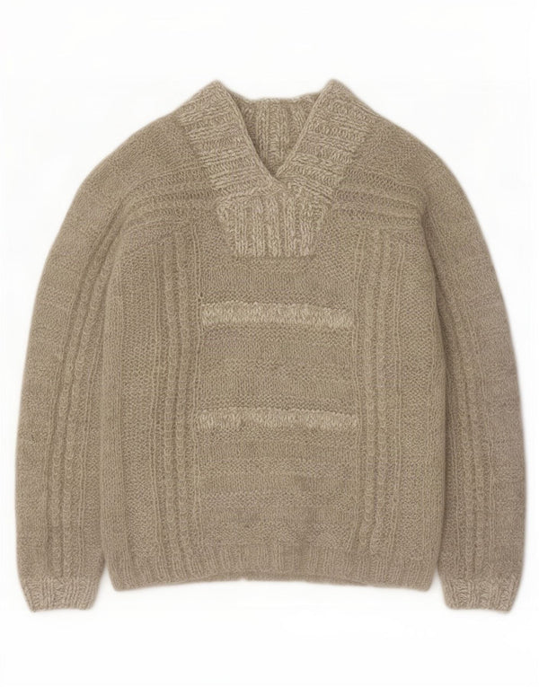 Sweter damski w stylu vintage z dekoltem w kształcie litery V, UK 16, duży, szary