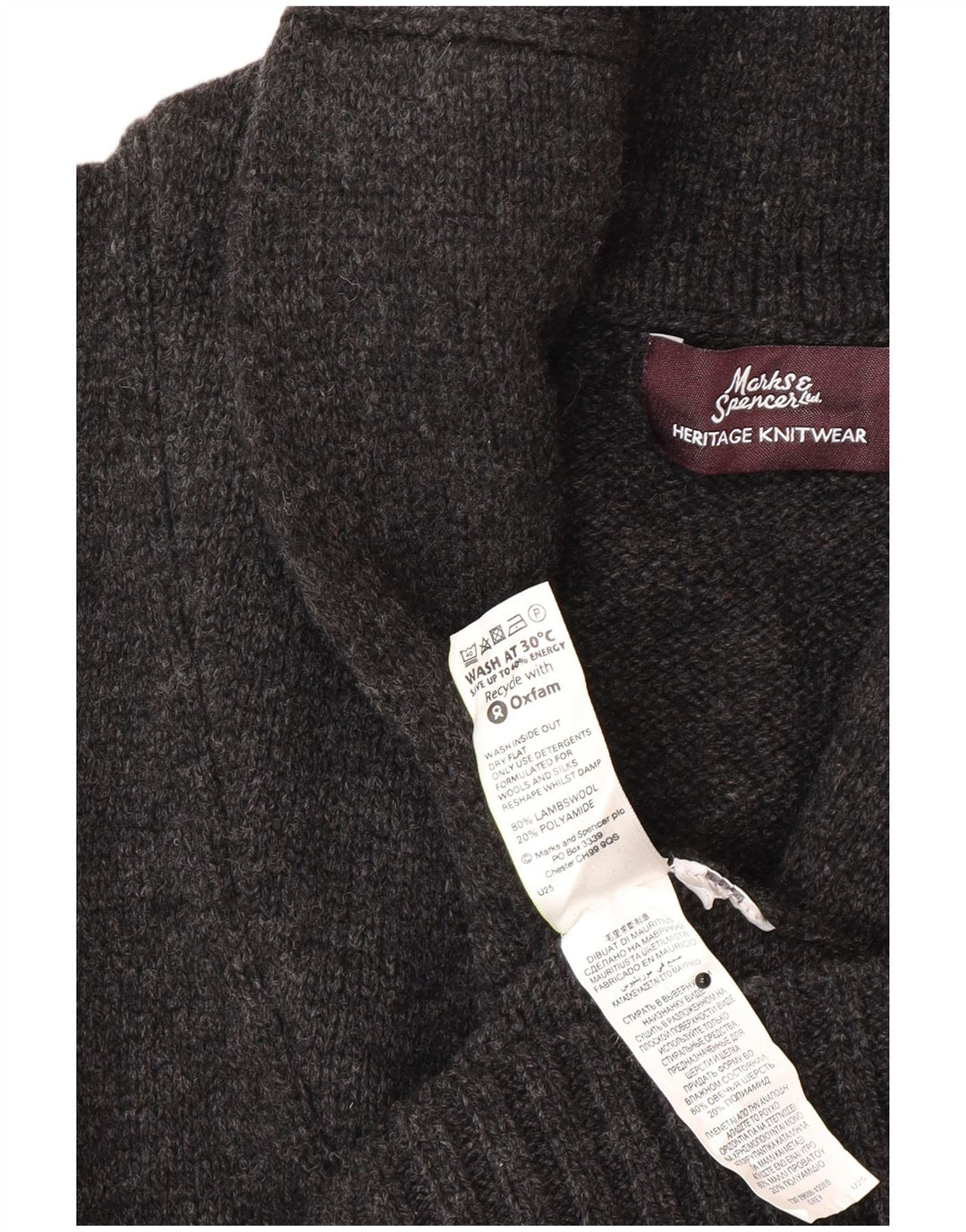 Marks & Spencer Męski sweter rozpinany, duży, szary, wełniany
