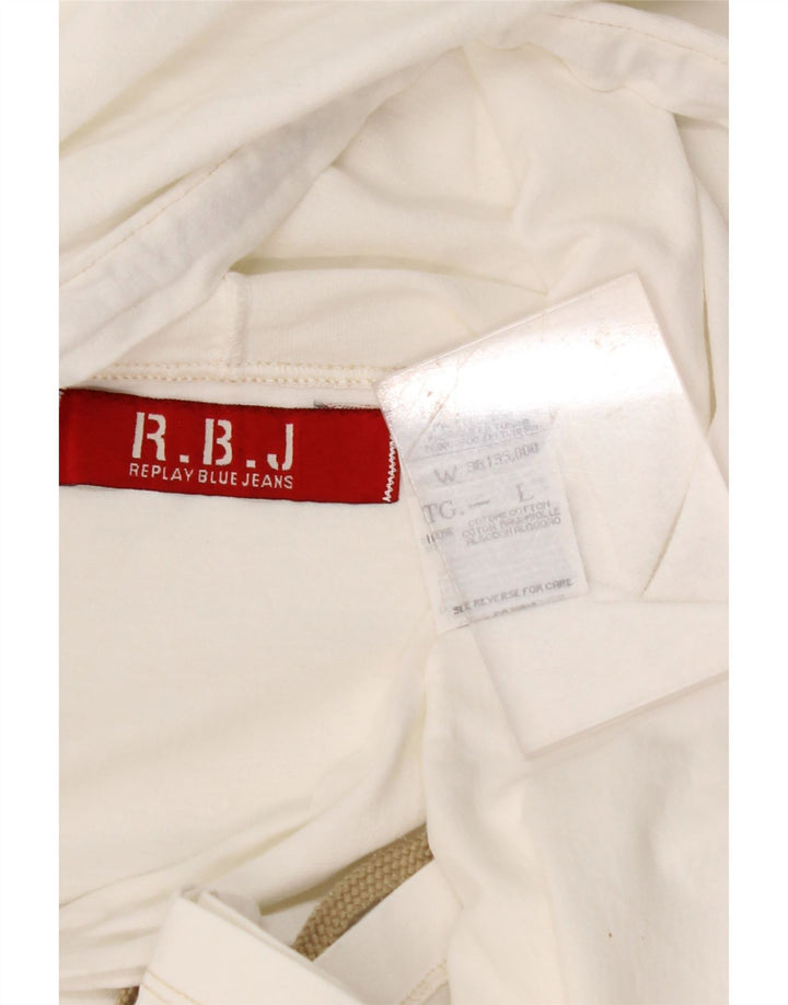 Damski top z kapturem i grafiką REPLAY, z długim rękawem, UK 14, duży, biały, bawełniany