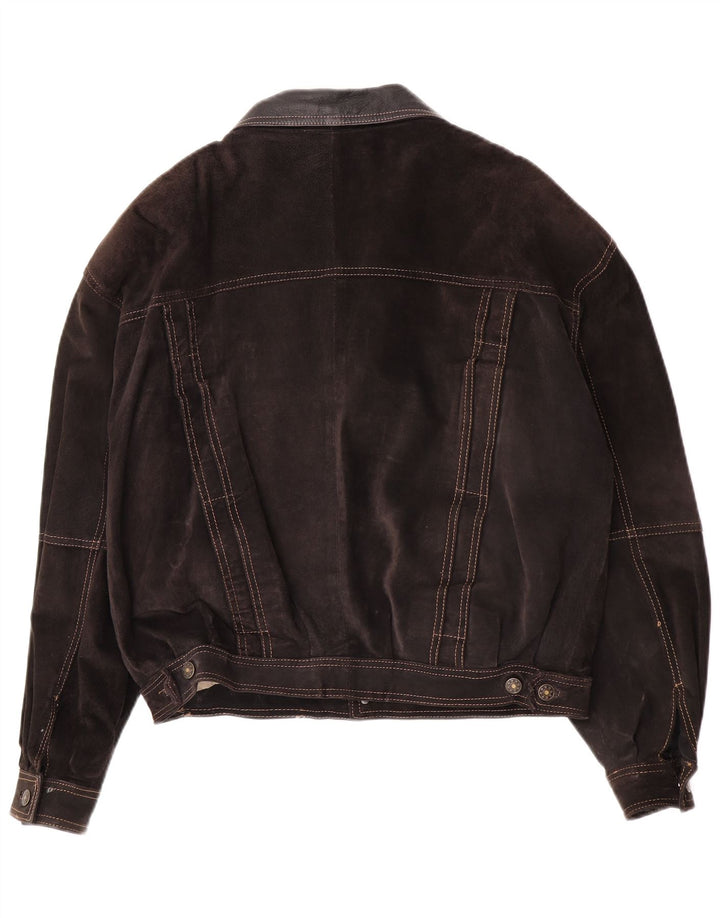 Męska kurtka skórzana typu bomber oversize John F Gee IT 46 Mały brązowy zamsz