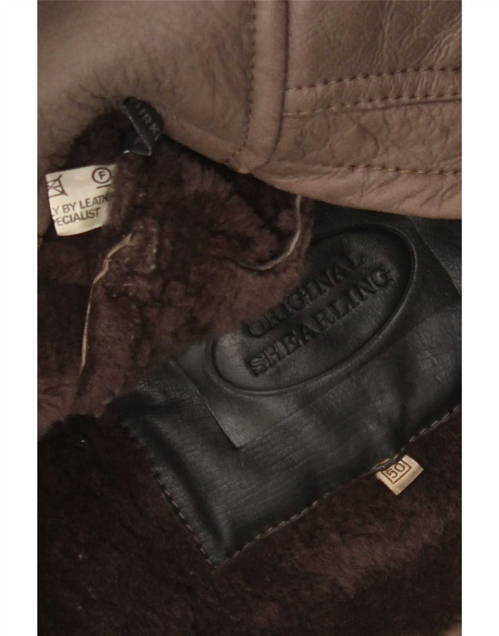 Męska kurtka shearling z podwójnymi piersiami w stylu vintage IT 50, duża brązowa skóra