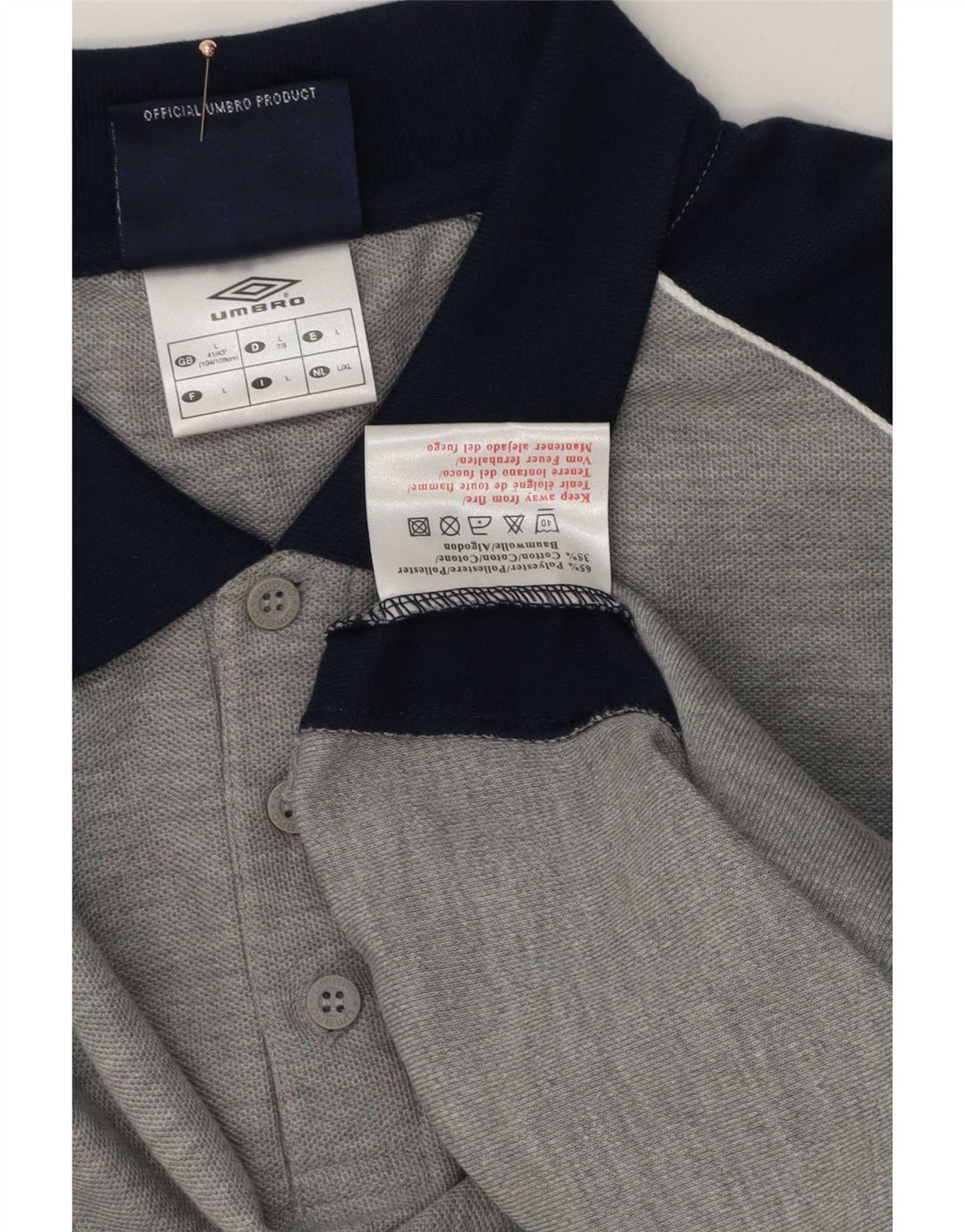 Męska koszulka polo Umbro UK 41/43, duży szary poliester z blokami kolorów