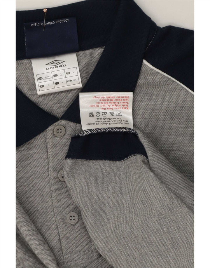 Męska koszulka polo Umbro UK 41/43, duży szary poliester z blokami kolorów