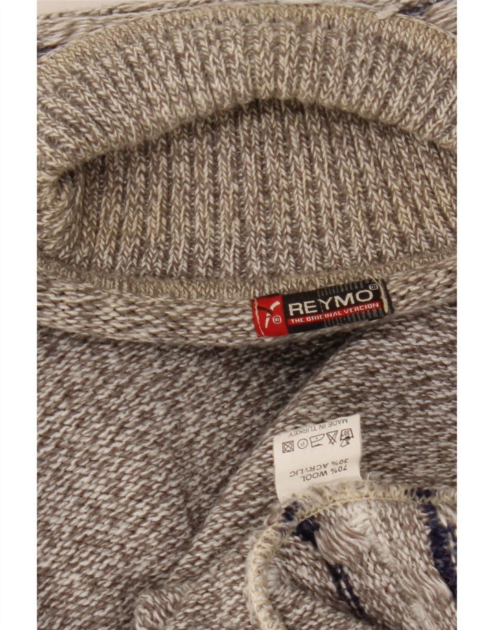 Vintage męski sweter z golfem, duży, szary, wełniany w paski