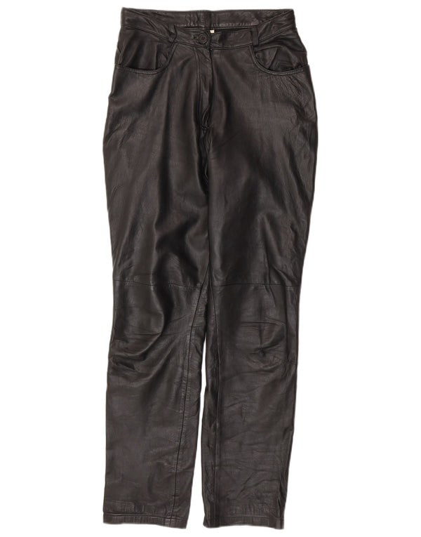 Damskie zwężane skórzane spodnie VINTAGE UK 10 Small W28 L30 Czarna skóra