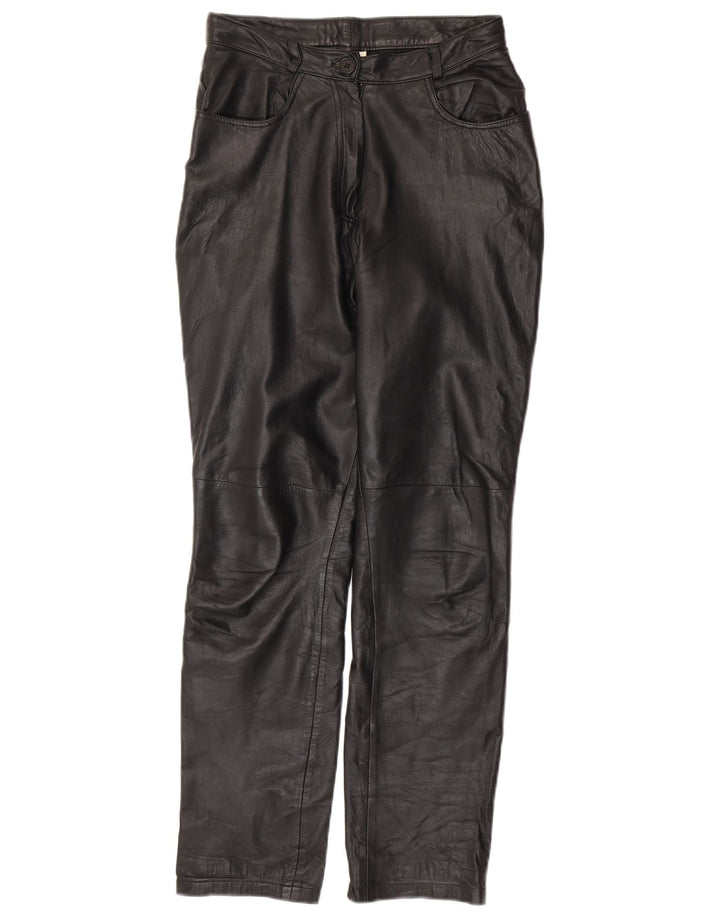 Damskie zwężane skórzane spodnie VINTAGE UK 10 Small W28 L30 Czarna skóra