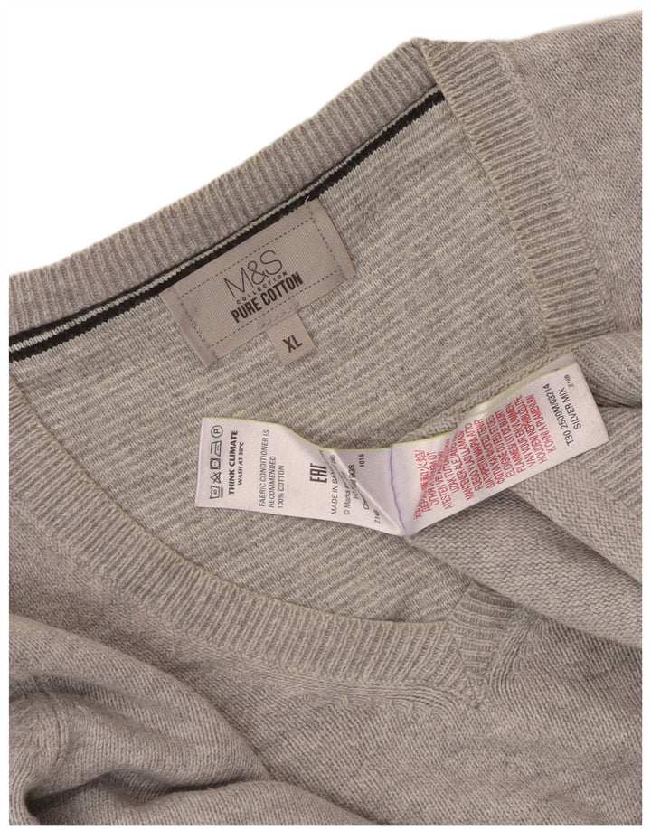 Marks & Spencer Męski sweter z dekoltem w kształcie litery V, XL, szary, bawełniany