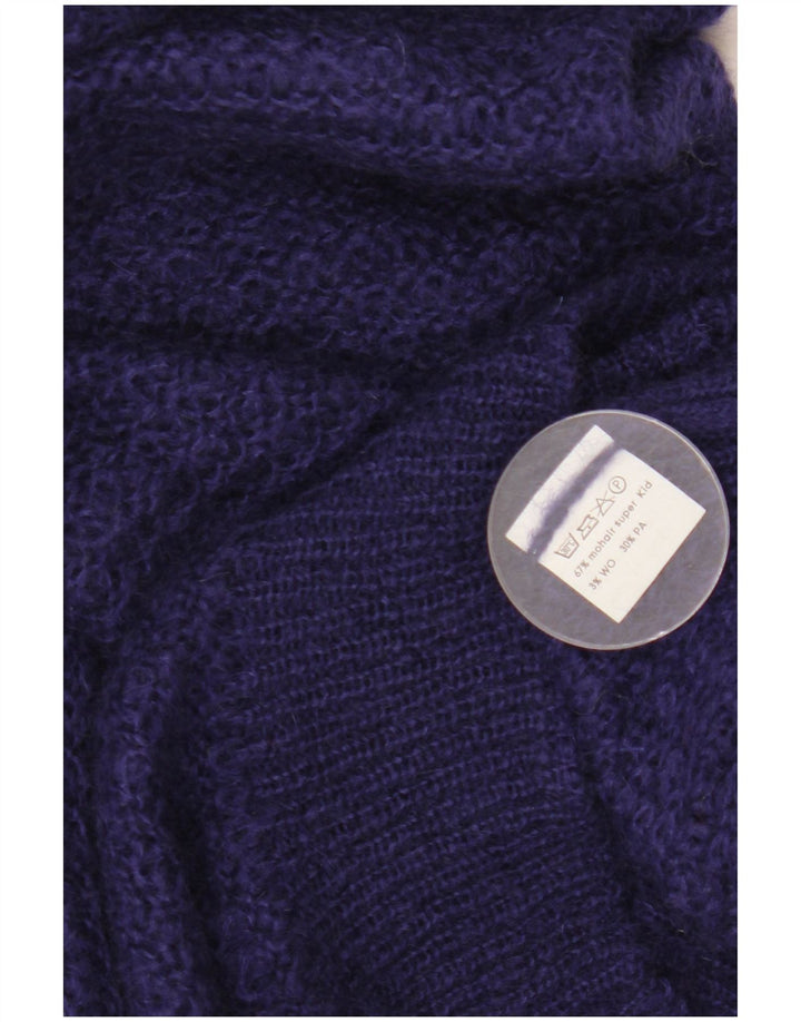 Sweter damski VINTAGE z dekoltem w łódkę UK 16, duży granatowy moher