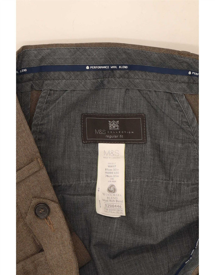 Męskie spodnie garniturowe Marks & Spencer o regularnym kroju W32 L31 Beżowa wełna