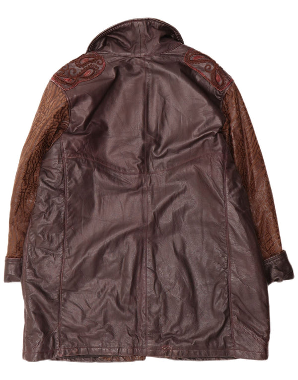 Vintage damski płaszcz skórzany o luźnym kroju UK 18 XL Burgundowy Paisley