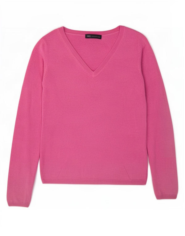 Marks & Spencer Damski sweter z dekoltem w kształcie litery V, UK 10, mały, różowy, akrylowy