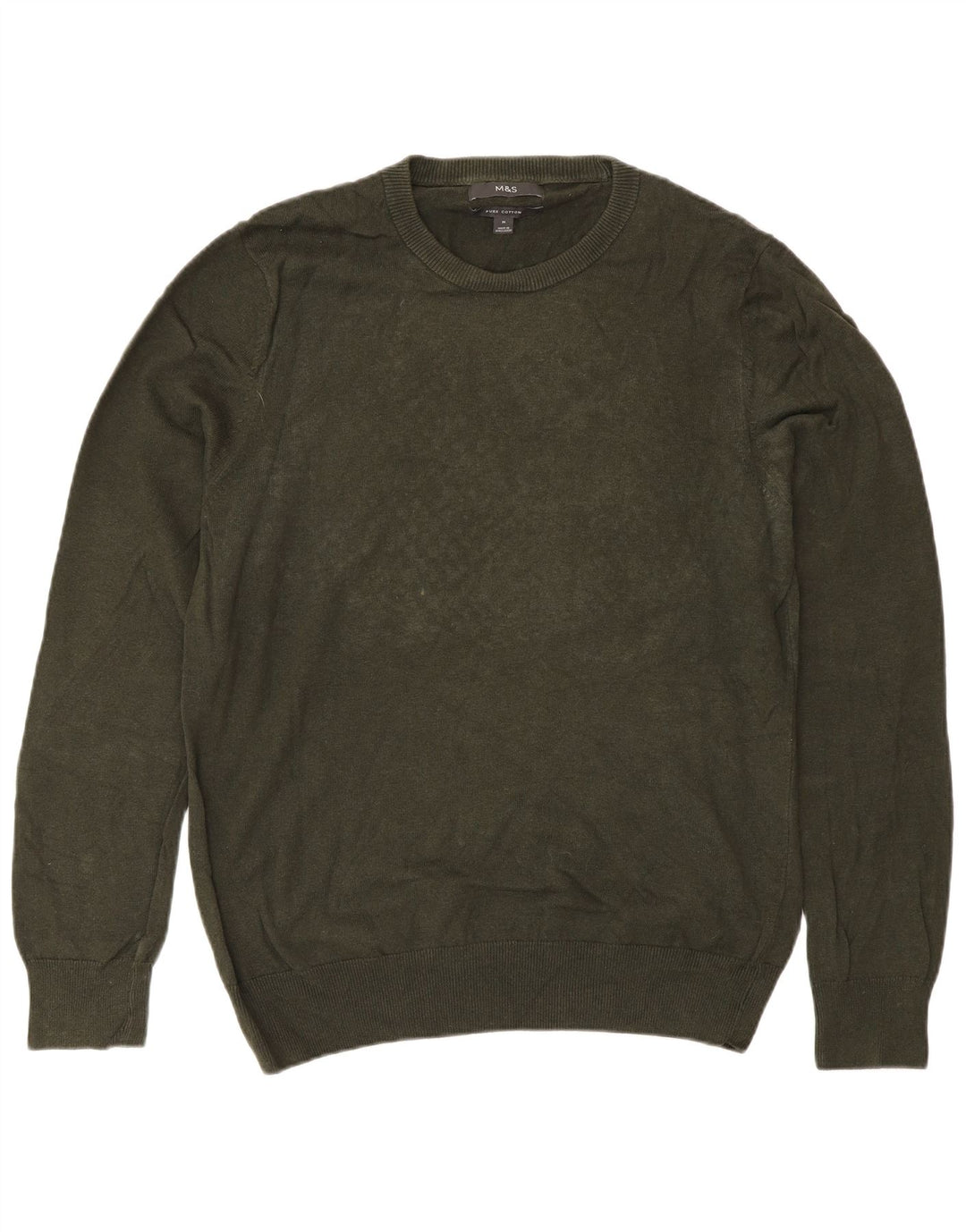 Marks & Spencer Męski sweter z okrągłym dekoltem, średni, bawełniany khaki