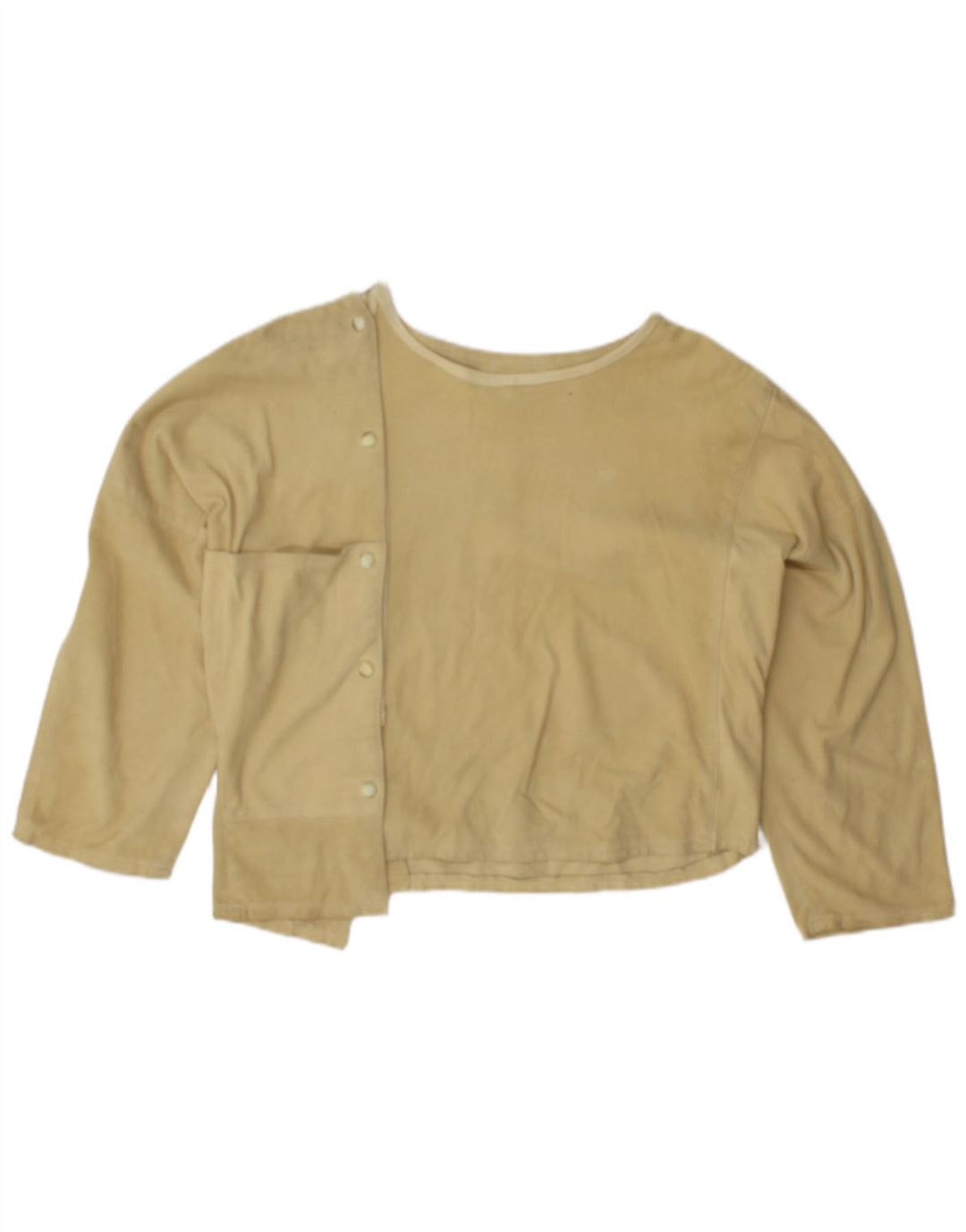 Damska bluzka zamszowa typu oversize z rękawem 3/4 w stylu vintage, rozmiar EU 38, średni żółty