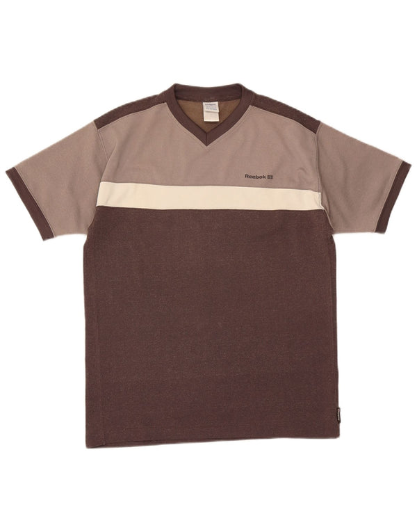 T-shirt męski Reebok, mały, brązowy, z blokami kolorów