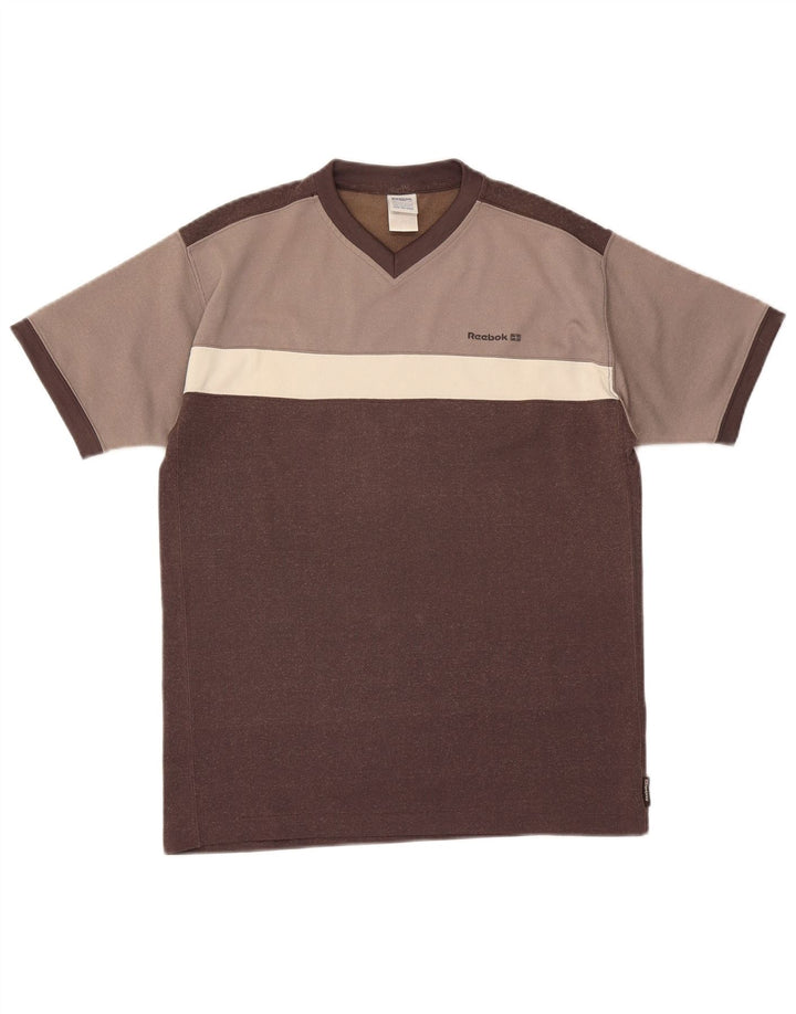 T-shirt męski Reebok, mały, brązowy, z blokami kolorów
