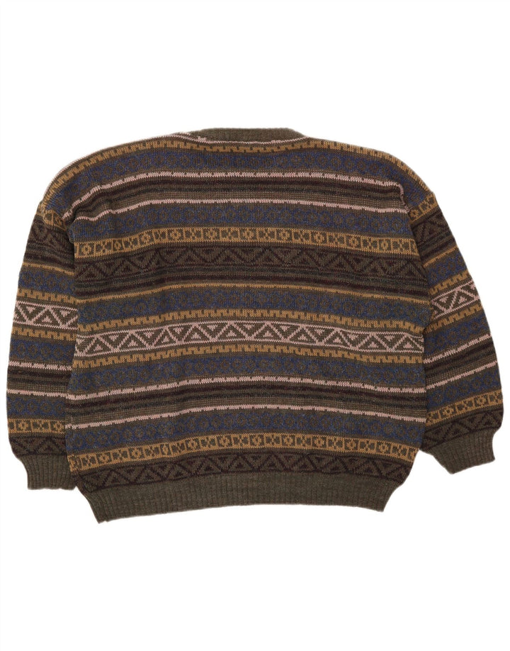 Vintage męski sweter z okrągłym dekoltem, średni, wielokolorowy Fair Isle