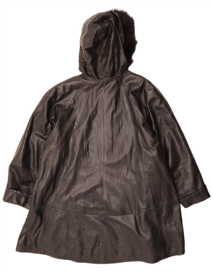 VINTAGE damski płaszcz skórzany z kapturem, oversize IT 42, średnia czarna skóra