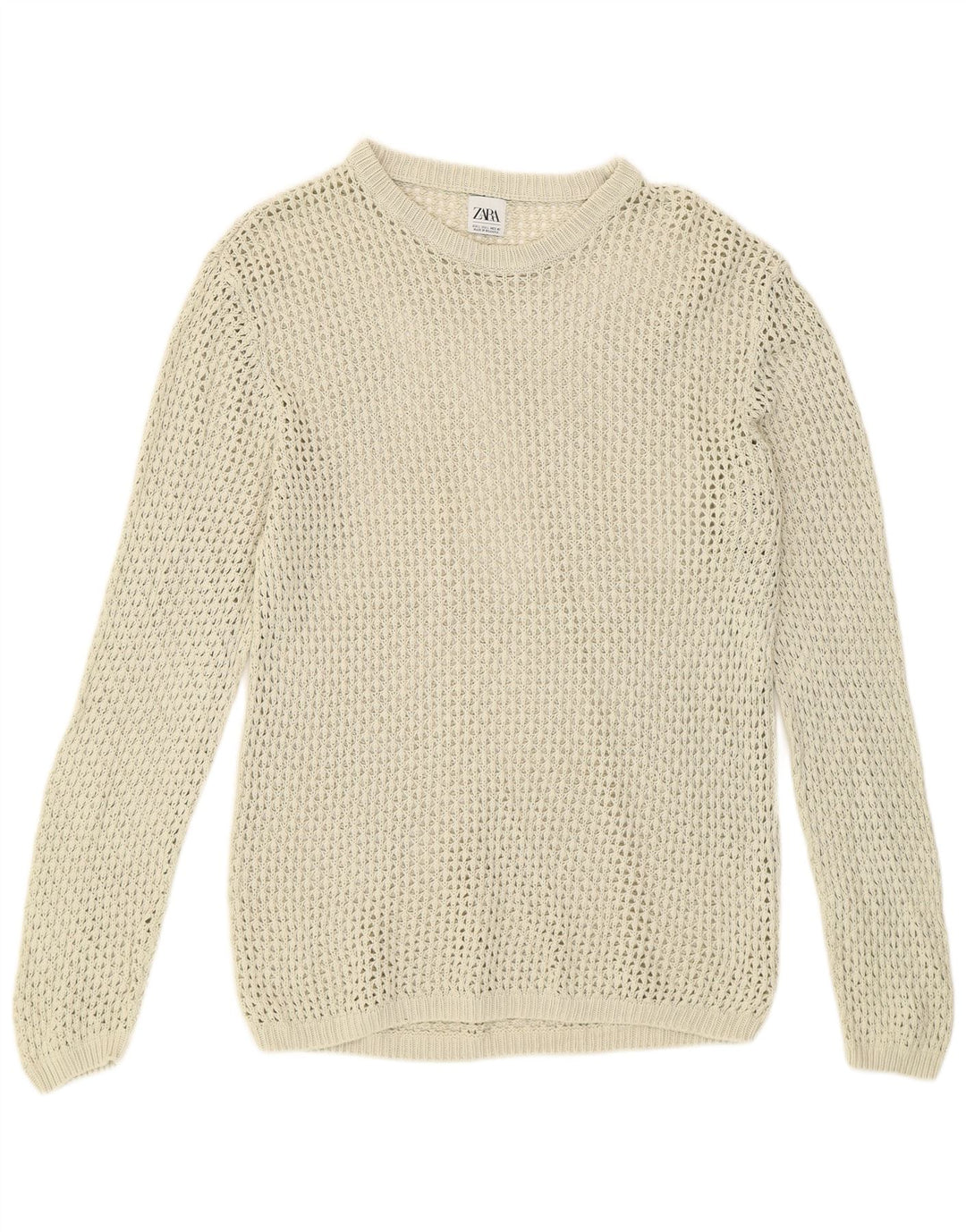 Męski sweter Zara z okrągłym dekoltem, duży, beżowy
