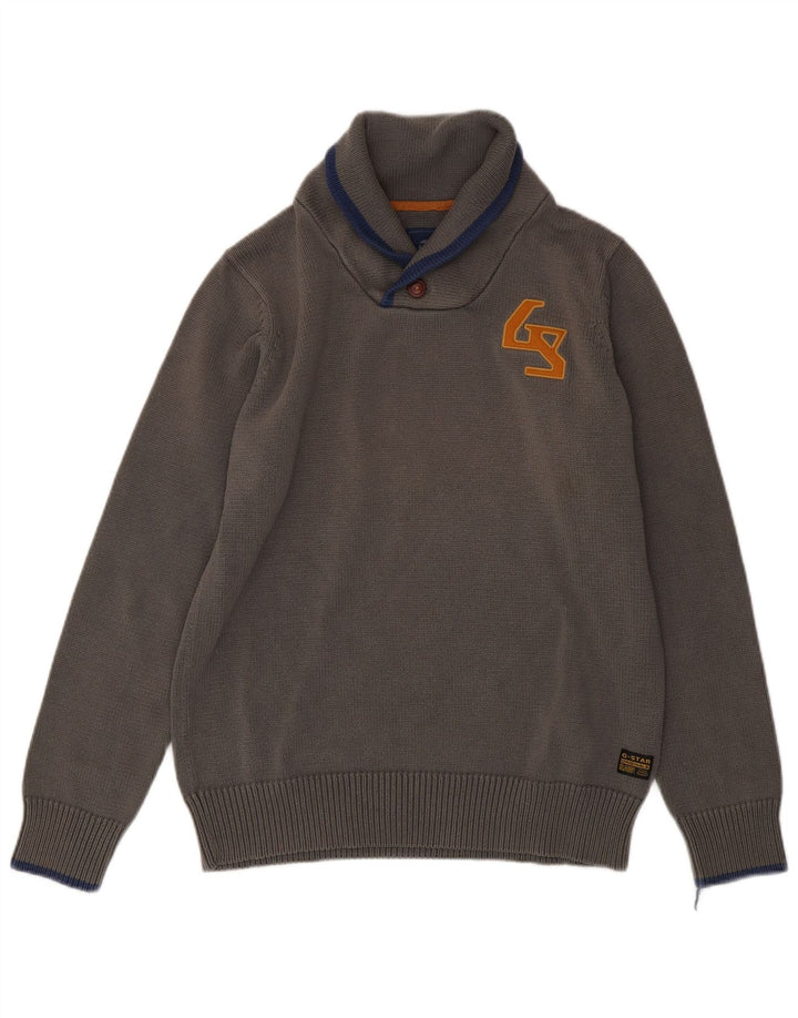 G-Star Męski sweter z szalowym dekoltem XL, szara bawełna