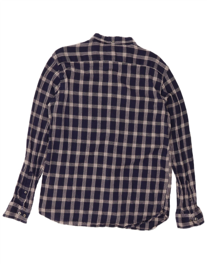 FRENCH CONNECTION Mens Flannel Shirt XL Navy Blue Check Cotton