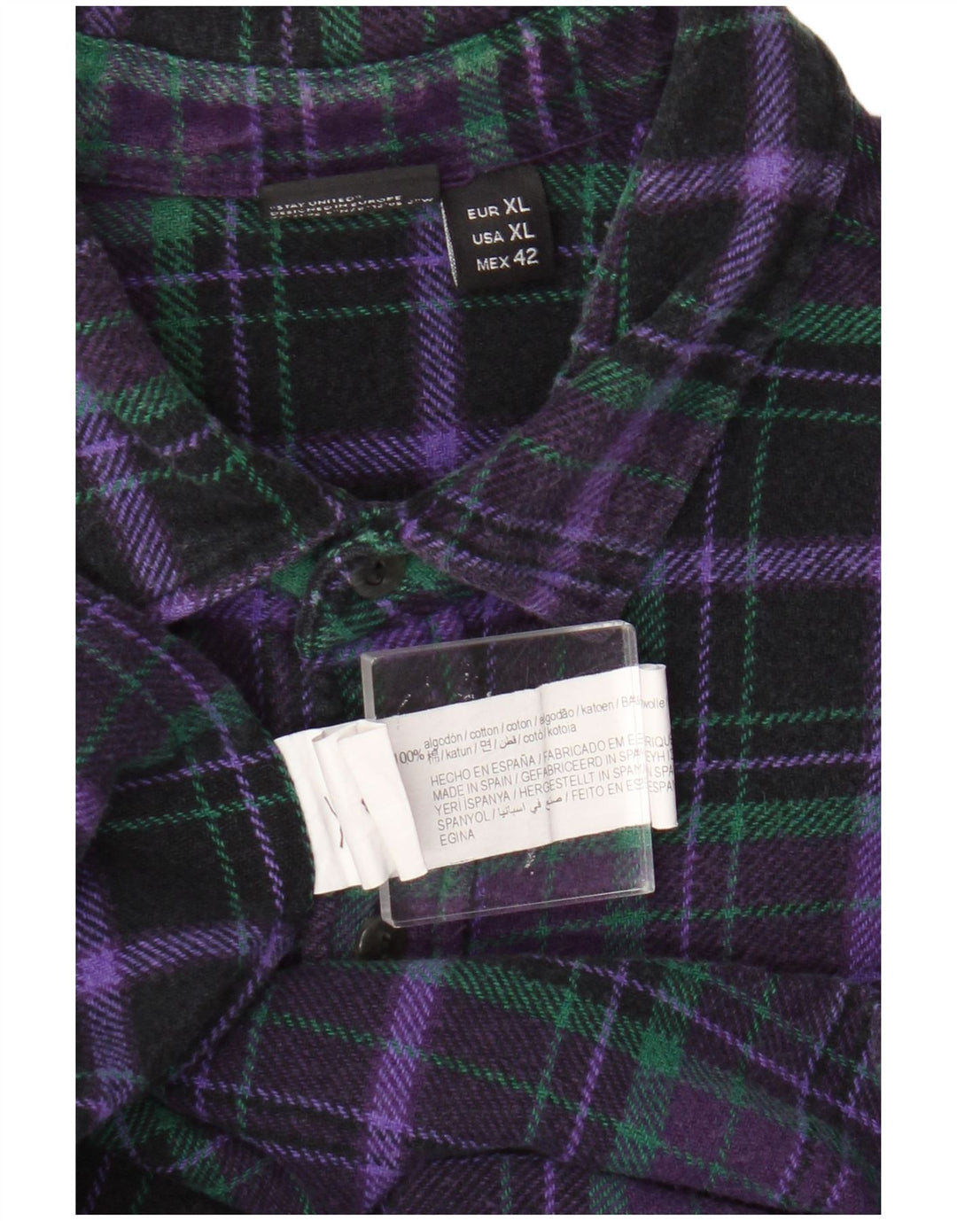 Męska koszula flanelowa Pull & Bear XL w fioletową kratkę, bawełniana