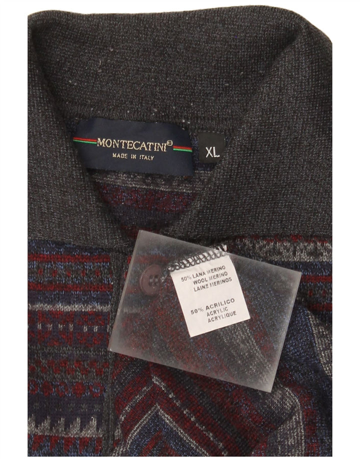 Męski sweter polo Montecatini XL w wielobarwne paski, wełniany