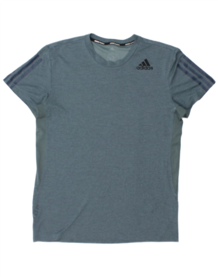 T-shirt męski ADIDAS Top, średni niebieski, poliester z blokami kolorów