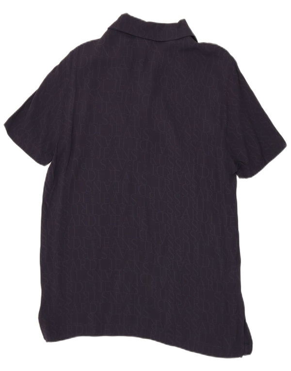 Damska graficzna koszulka polo Trussardi Jeans UK 14, duża, granatowa wiskoza