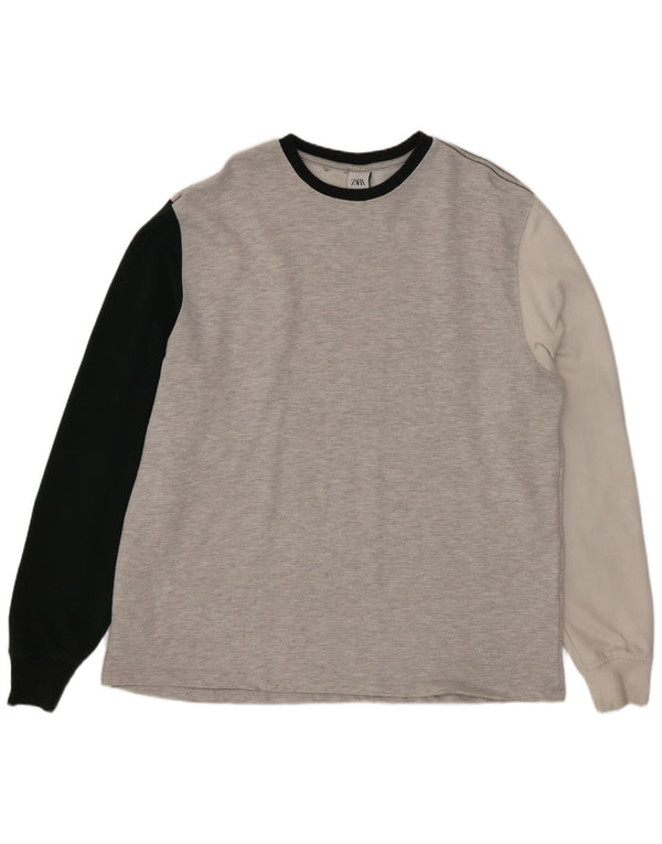 Męski sweter Zara XL, szary, bawełniany z blokami kolorów