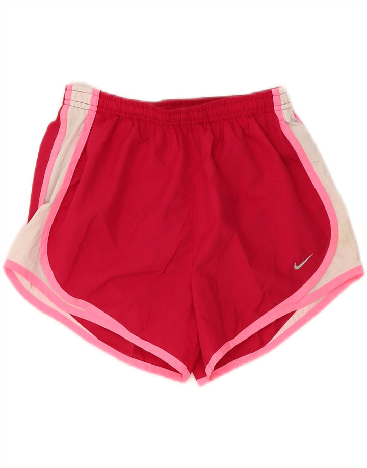 Damskie spodenki sportowe NIKE Dri Fit UK 10, małe, czerwone, z poliestru w blokach kolorów